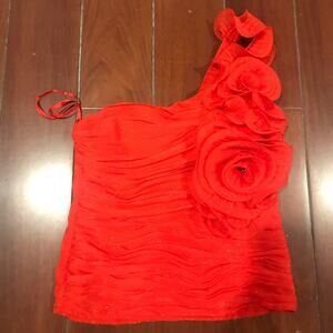 Entry One Shoulder Blouses Sketchy Fabric Top with Size Small